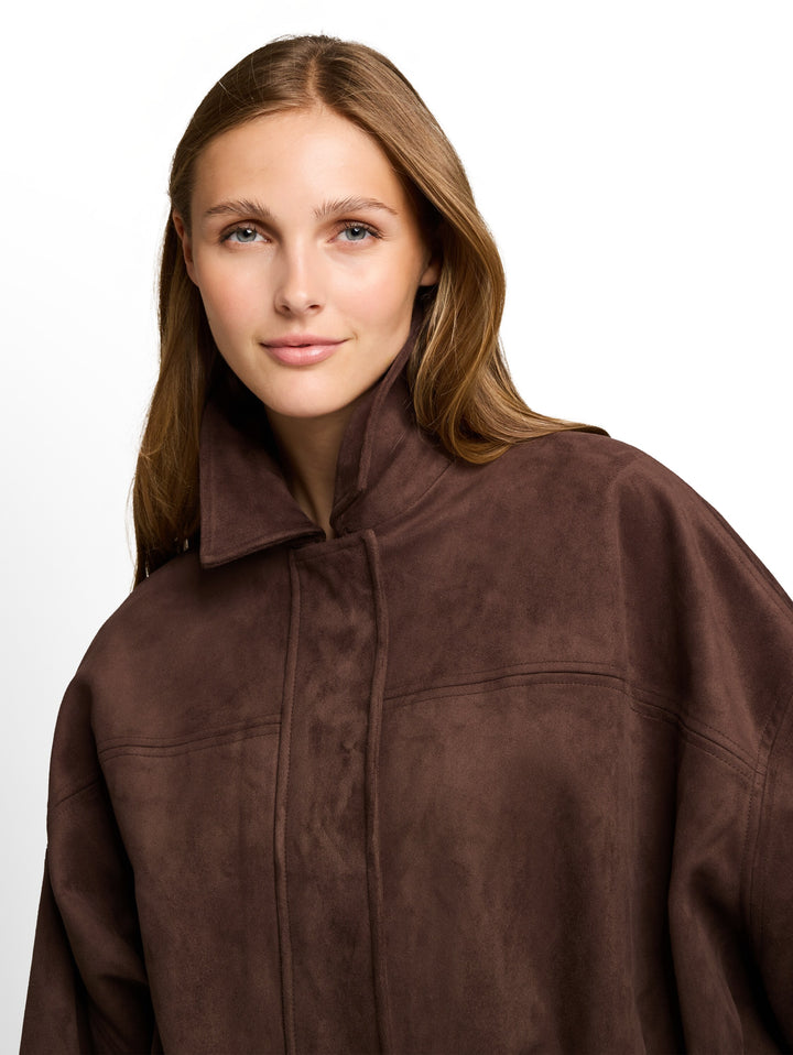 Fake Suede Leather Jacket - Cool Dark Brown