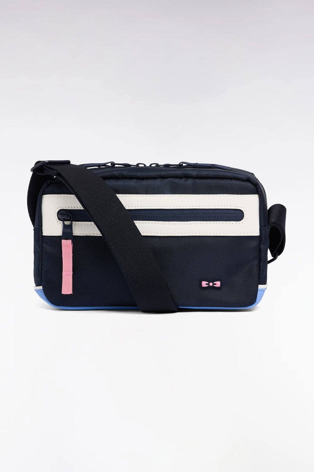Horizontal Navy Colorblock Dual-Material Satchel Bag