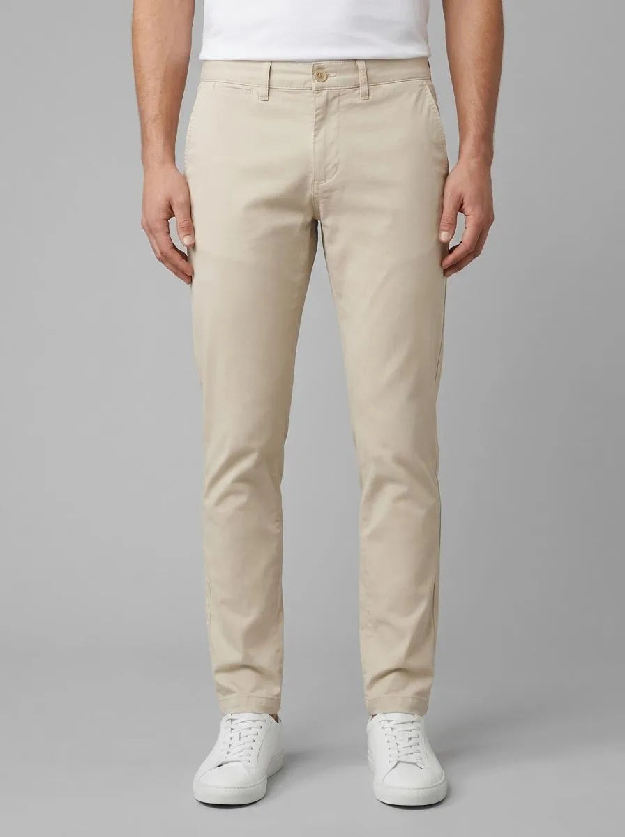 Regular-Fit Chino Pants in Beige Stretch Cotton