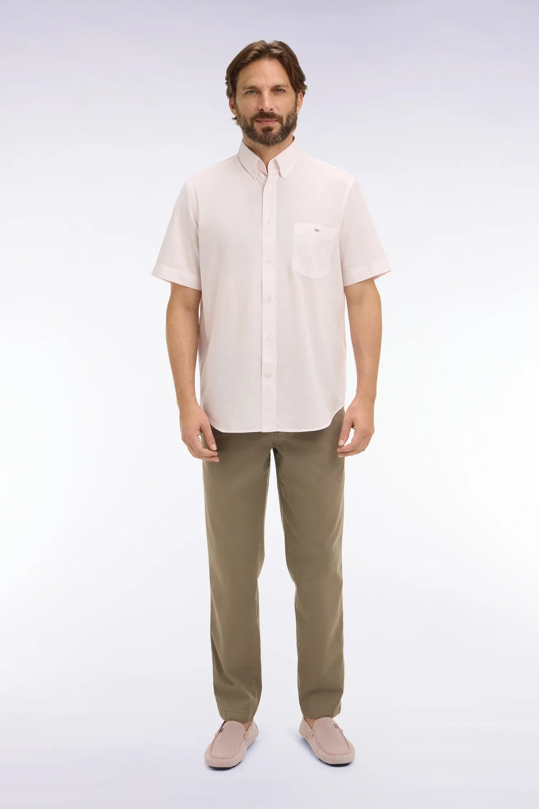 Beige Cotton and Lyocell Elastic Waist Chino Pants