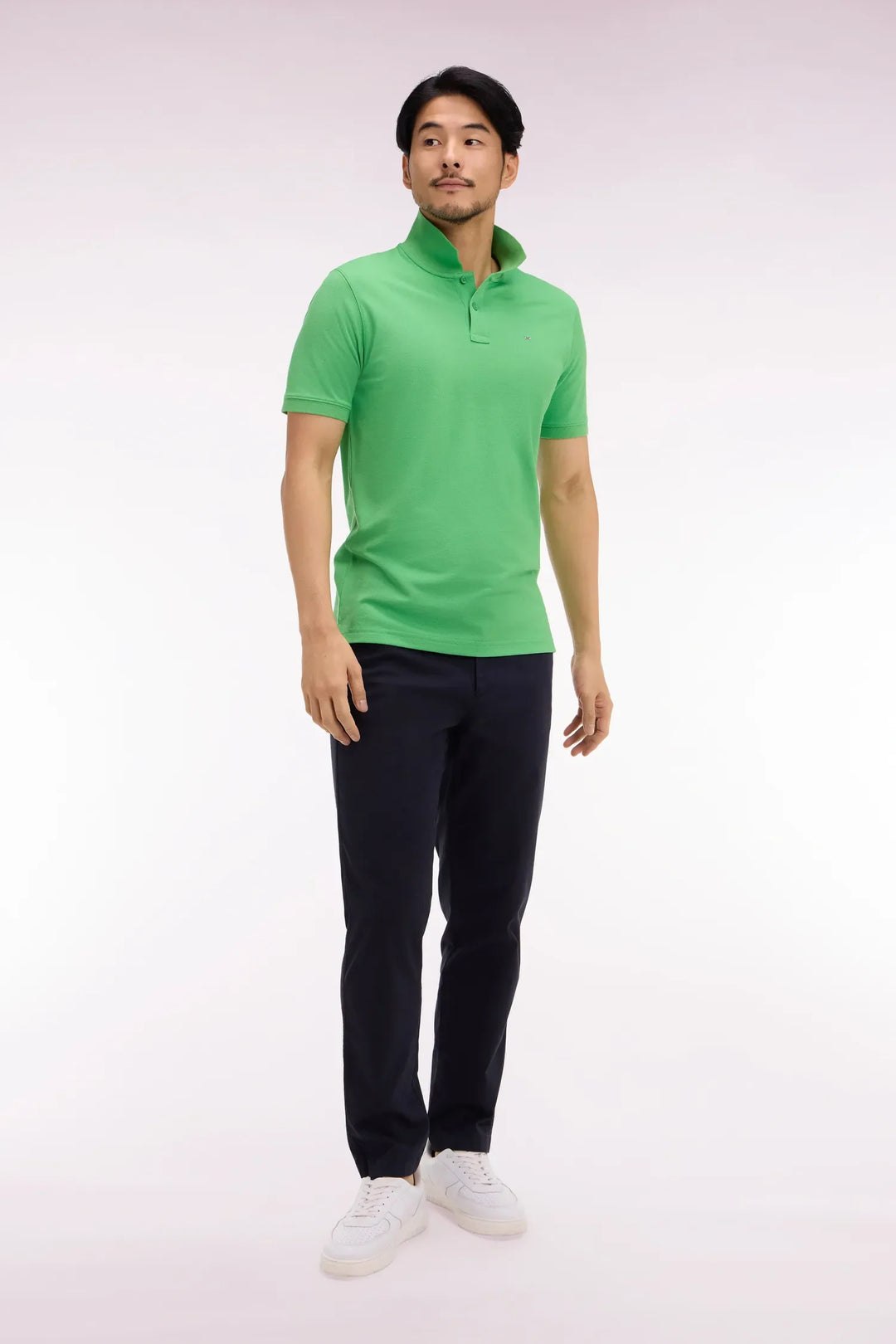 Navy Cotton and Lyocell Elastic Waist Chino Pants