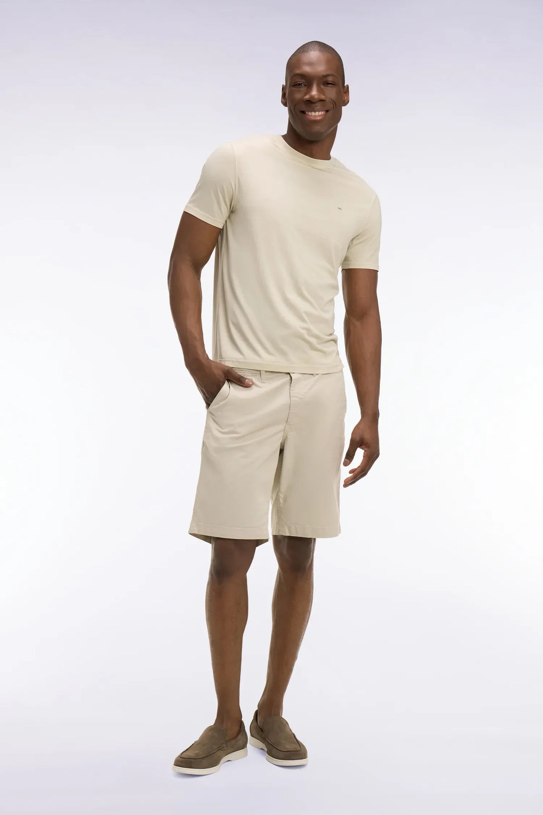 Chino Bermuda Shorts in Beige Stretch Gabardine