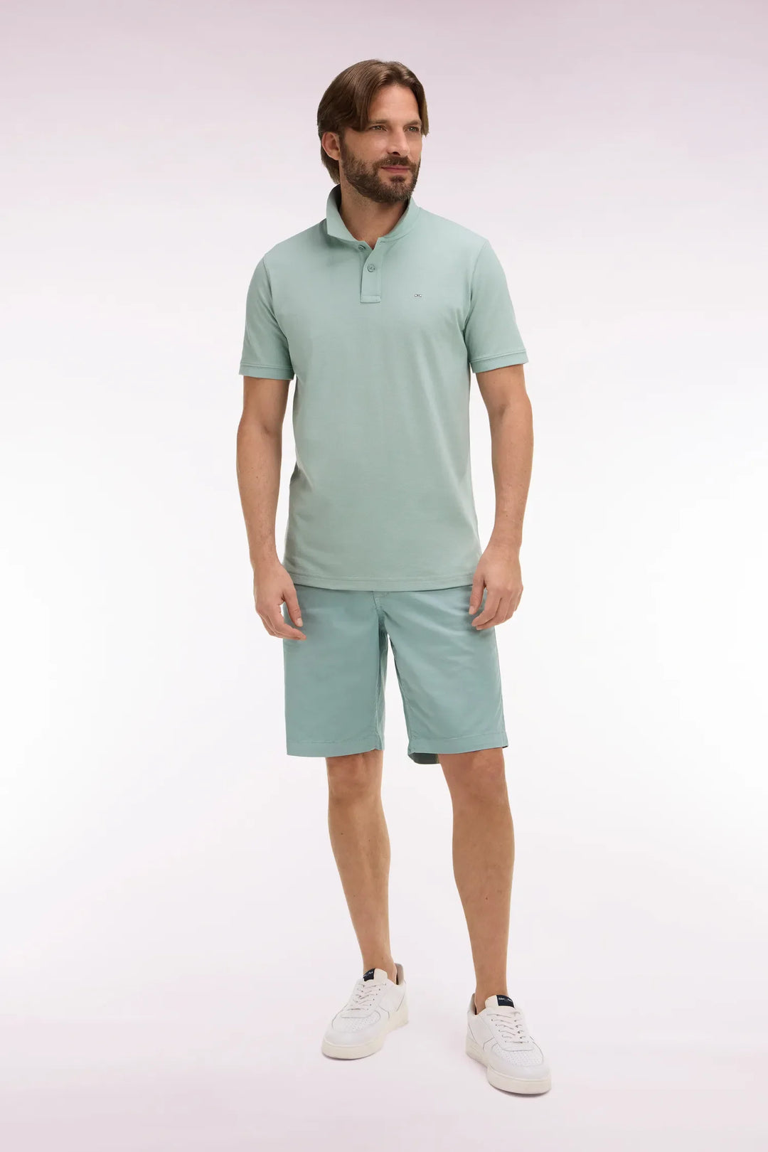 Chino Bermuda Shorts in Aqua Green Stretch Gabardine