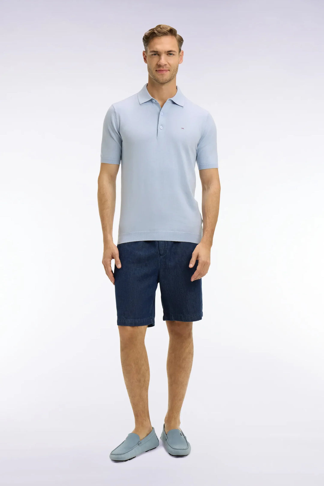 Navy Chambray Bermuda Shorts with Elasticated Waist