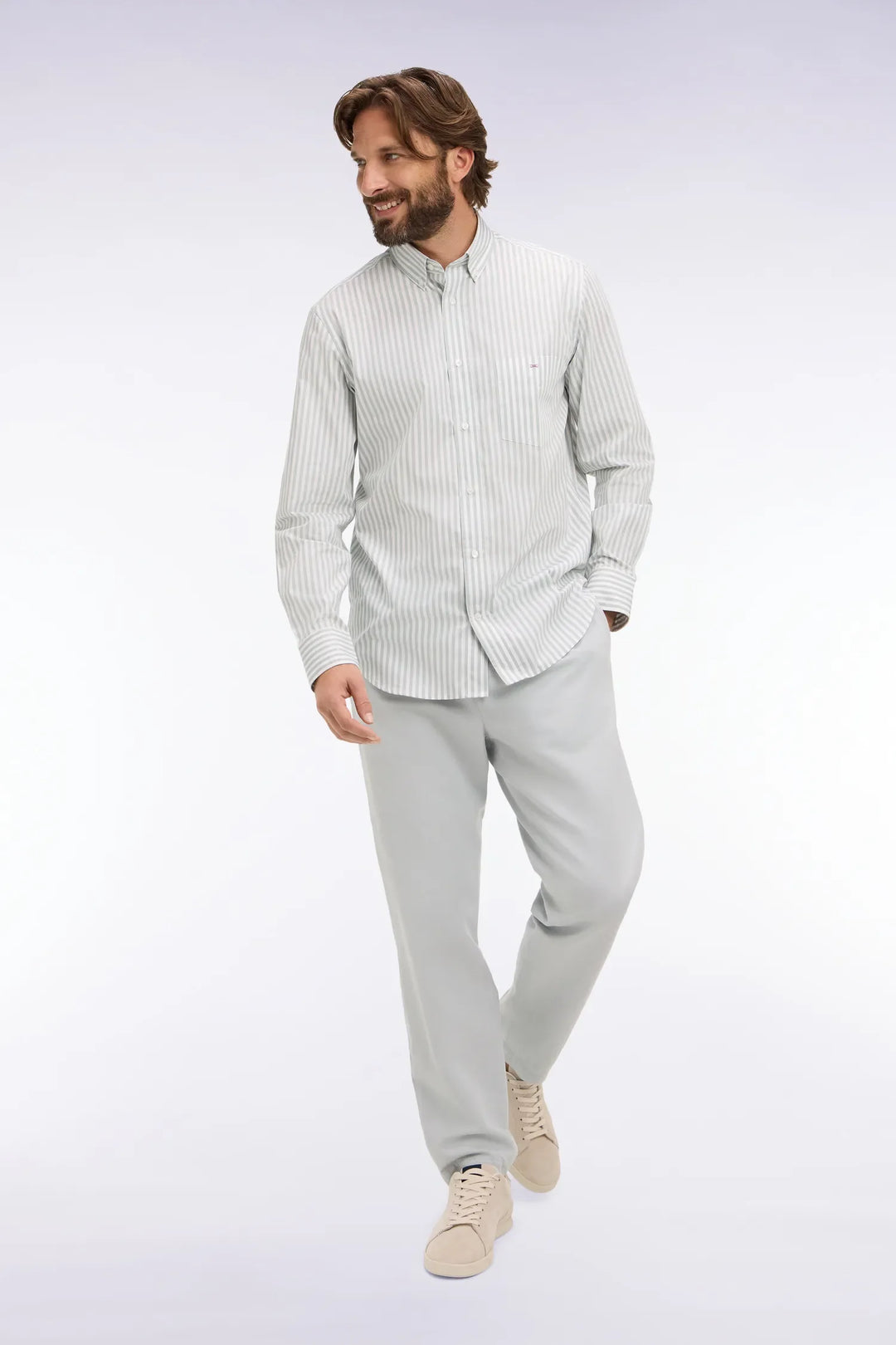 Light Gray Cotton Linen and Lyocell Pants Modern Cut