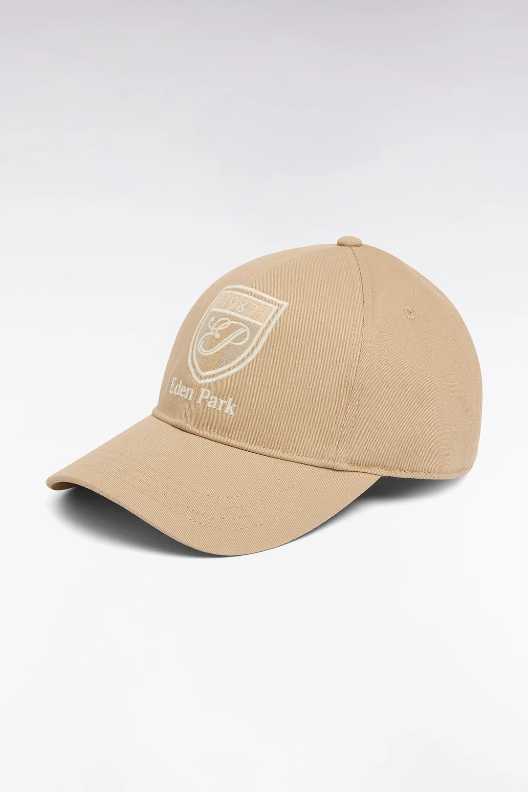 Beige Cotton Twill Cap with Embroidered Patch