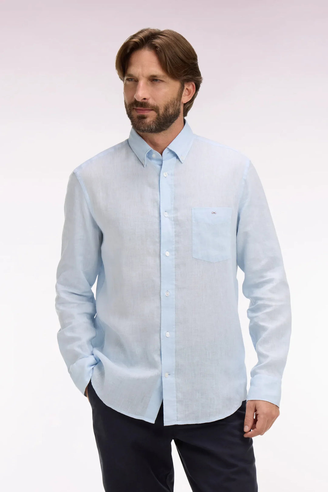 Straight-Cut Sky Blue Linen Shirt