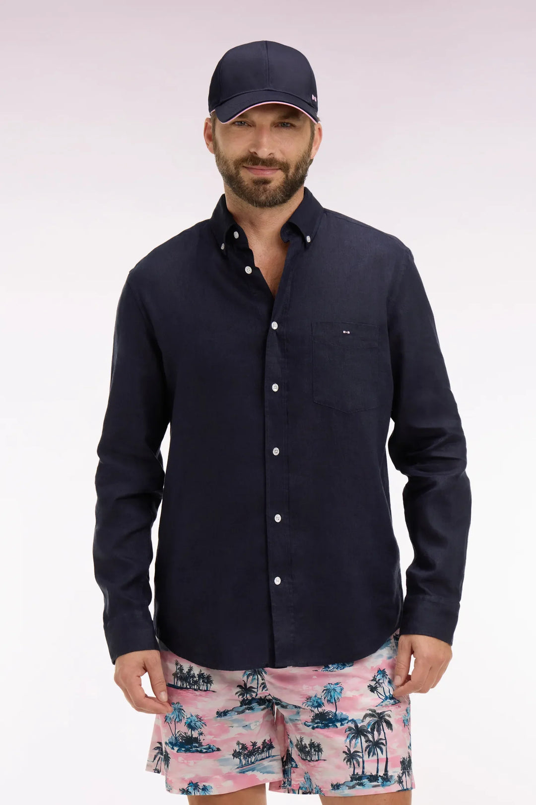 Straight-Cut Shirt in Navy Linen