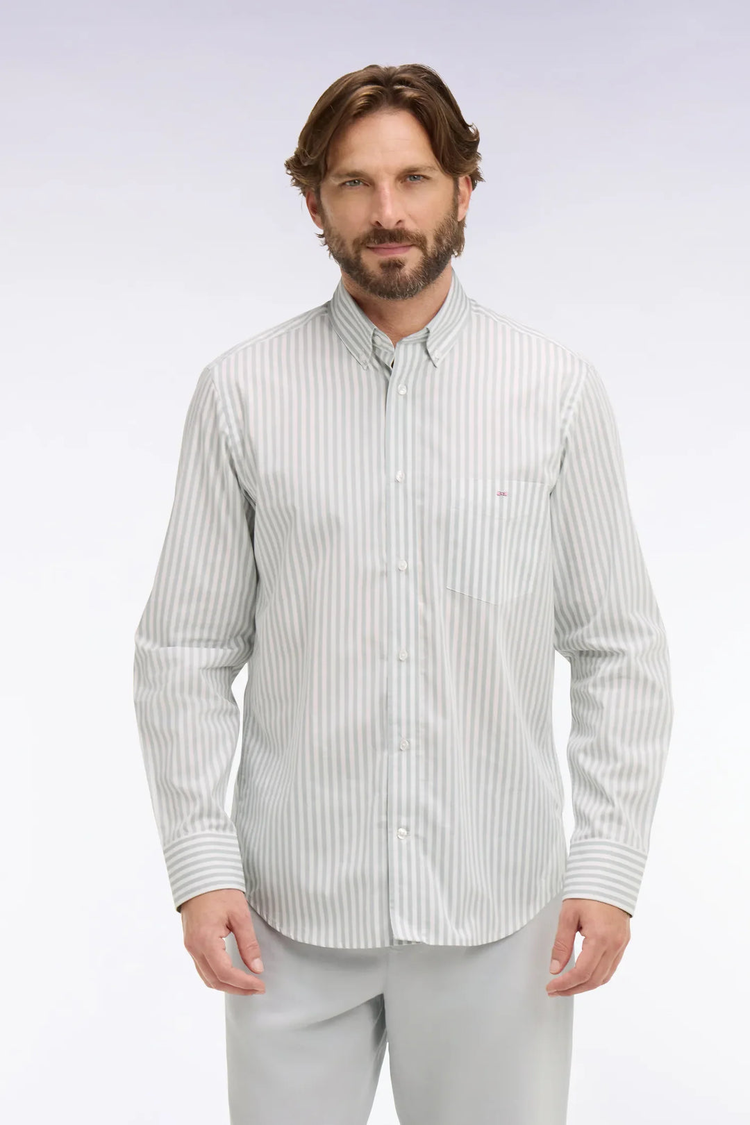 Sky Blue Cotton Shirt with Stick Stripes