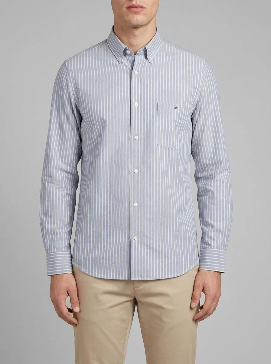 Regular Fit Pinpoint Cotton Shirt with Yellow Stripes