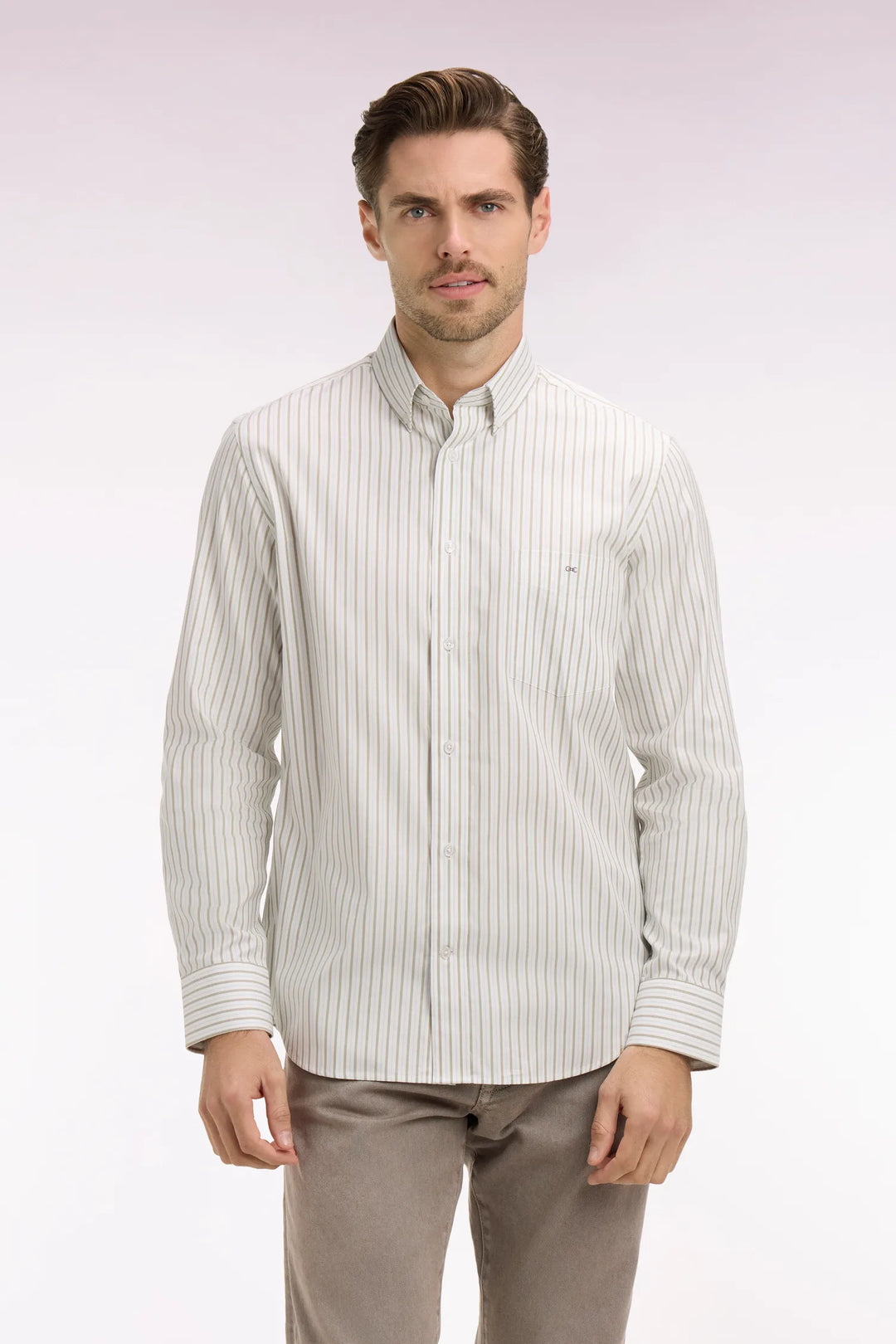 Regular-Fit Sky-Striped Pinpoint Cotton Shirt