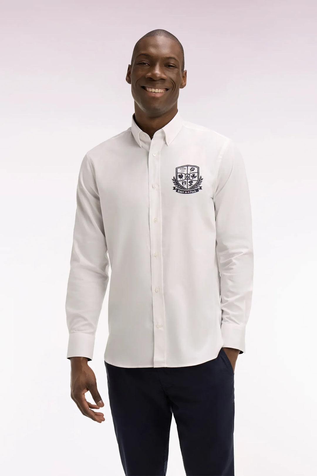 White Pinpoint Cotton Shirt with 6 Nations Coat of Arms Embroidery