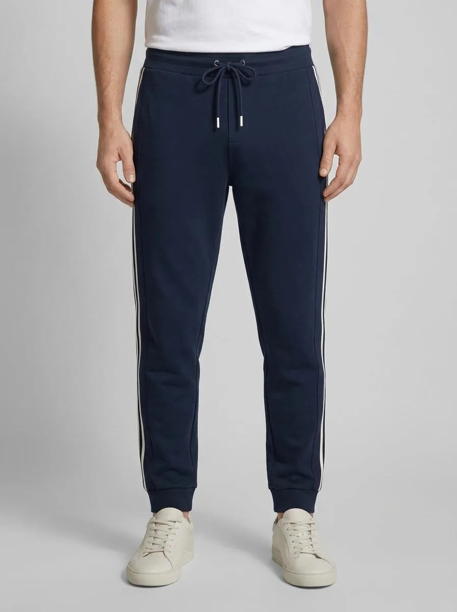 Regular Fit Navy Cotton Blend Joggers with Contrasting Panels