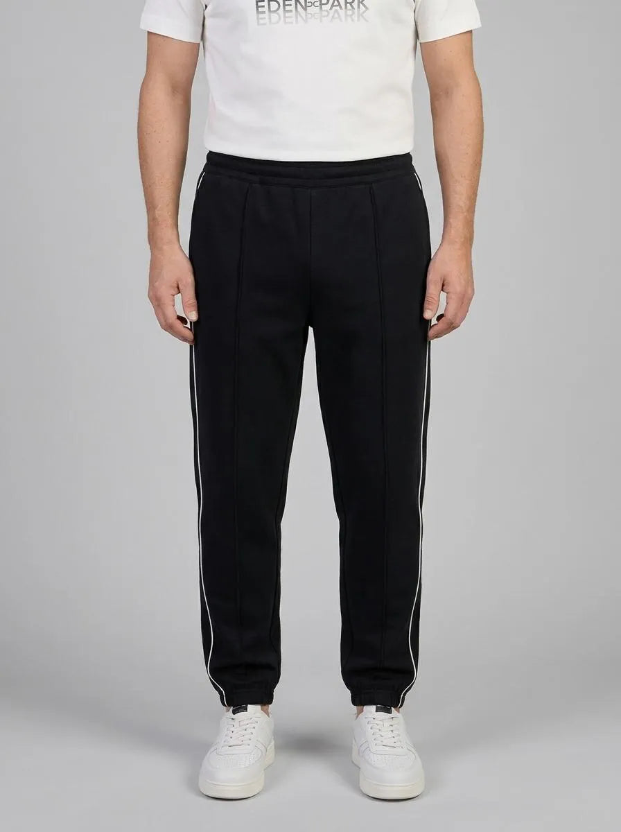 Regular Fit Black Interlock Jogging Pants with Contrasting Panels