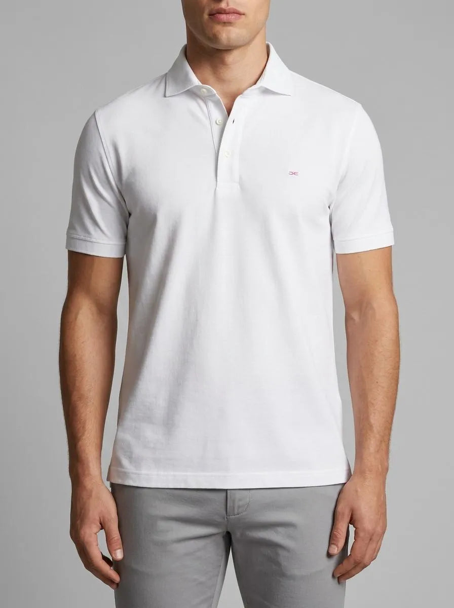 Slim Fit Short-Sleeved White Cotton Polo Shirt