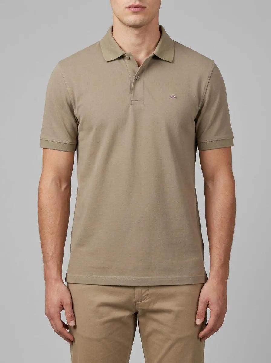 Short-Sleeved Slim-Fit Brown Cotton Polo Shirt