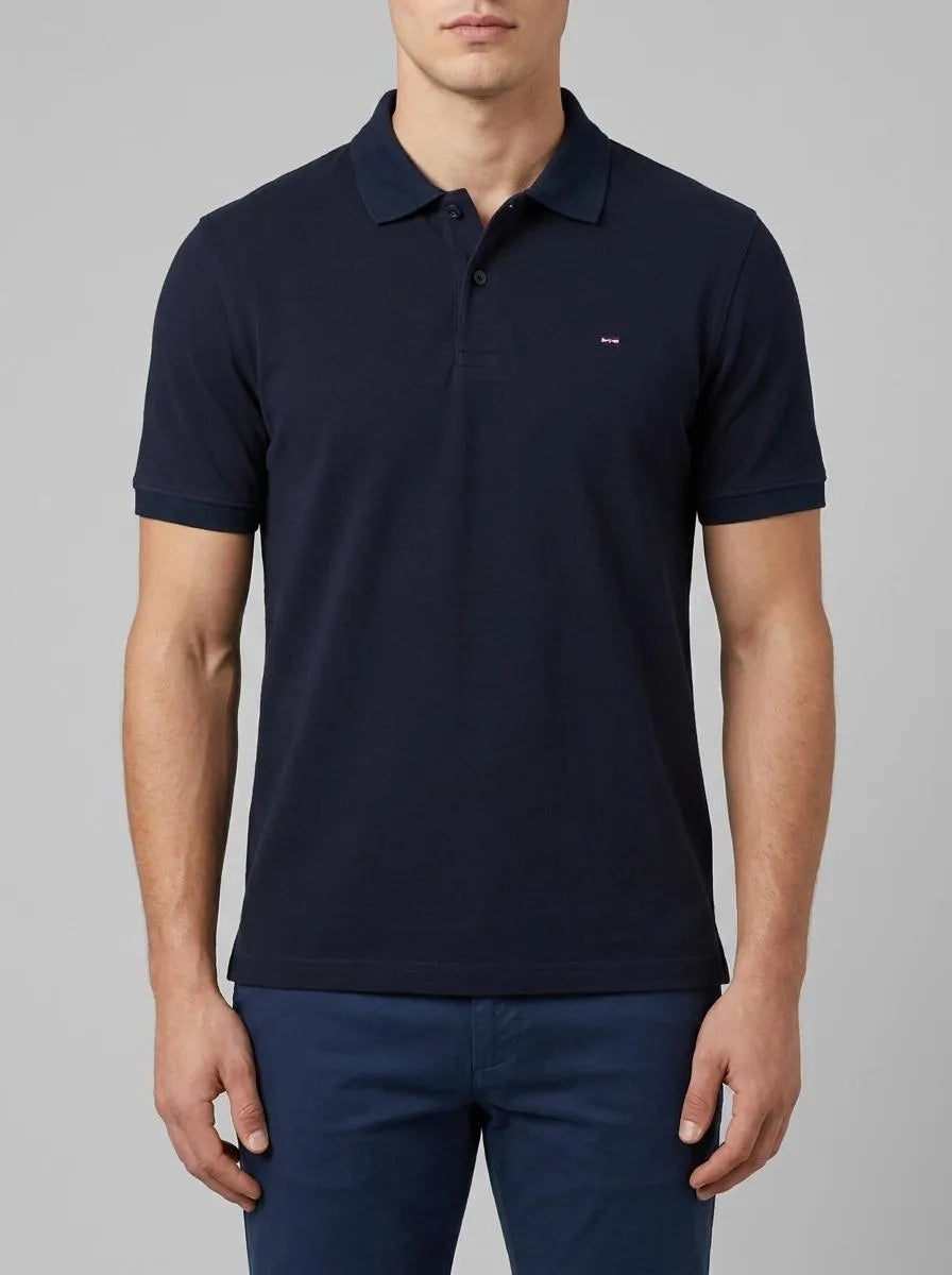 Slim Fit Navy Cotton Short-Sleeved Polo Shirt