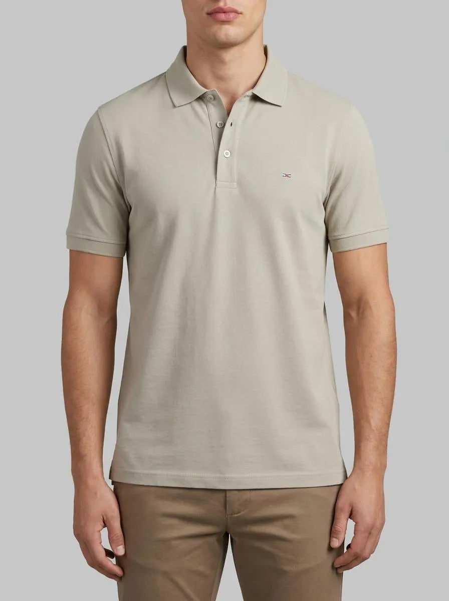 Slim Fit Grey Cotton Short-Sleeved Polo Shirt