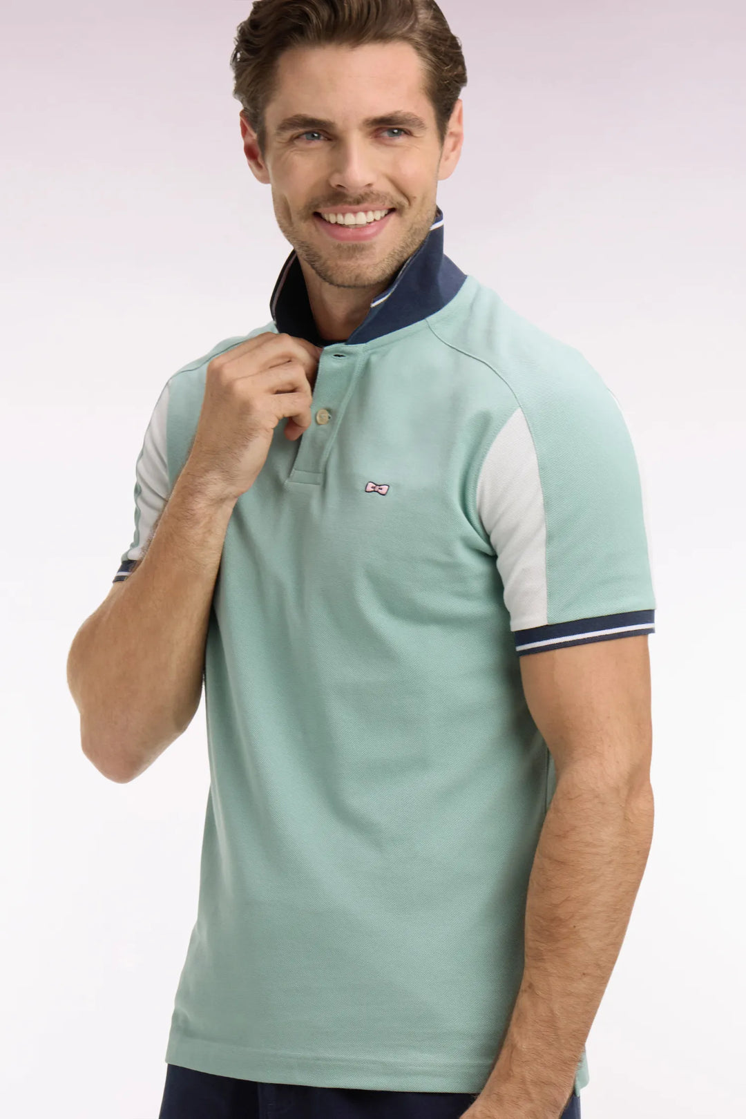 Short-Sleeved Polo Shirt in Light Green Cotton with Embroidery