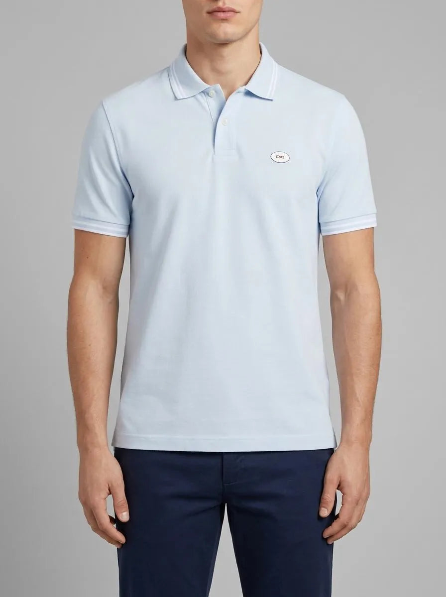 Short-Sleeved Polo Shirt in Sky Blue Cotton