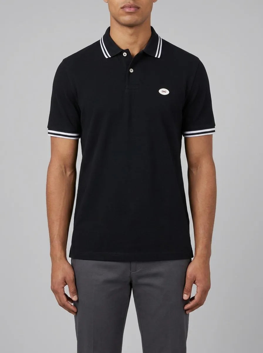 Short-Sleeved Polo Shirt in Navy Cotton