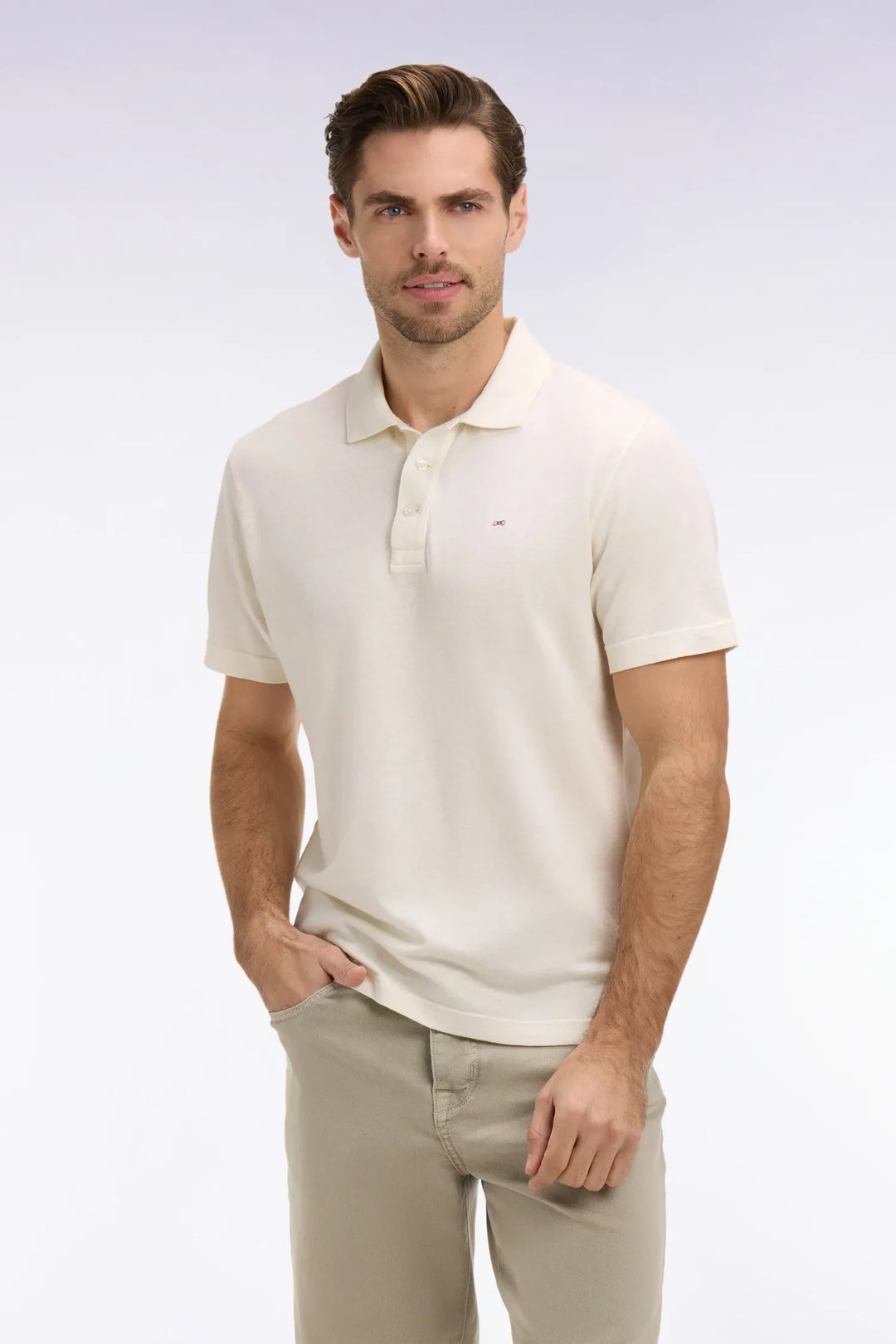 Ivory Oxford Short-Sleeved Regular Fit Polo Shirt