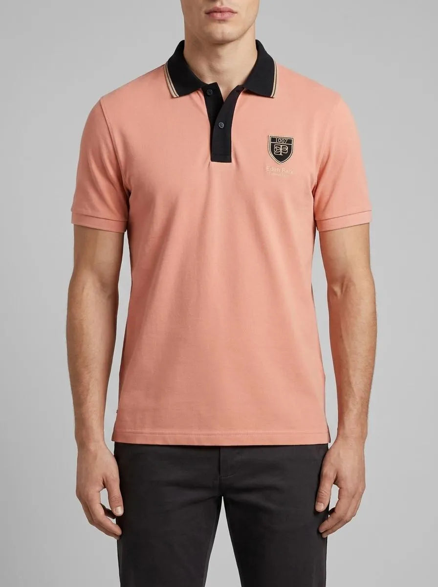 Short-Sleeved Polo Shirt in Salmon Cotton Piqué with EP Logo