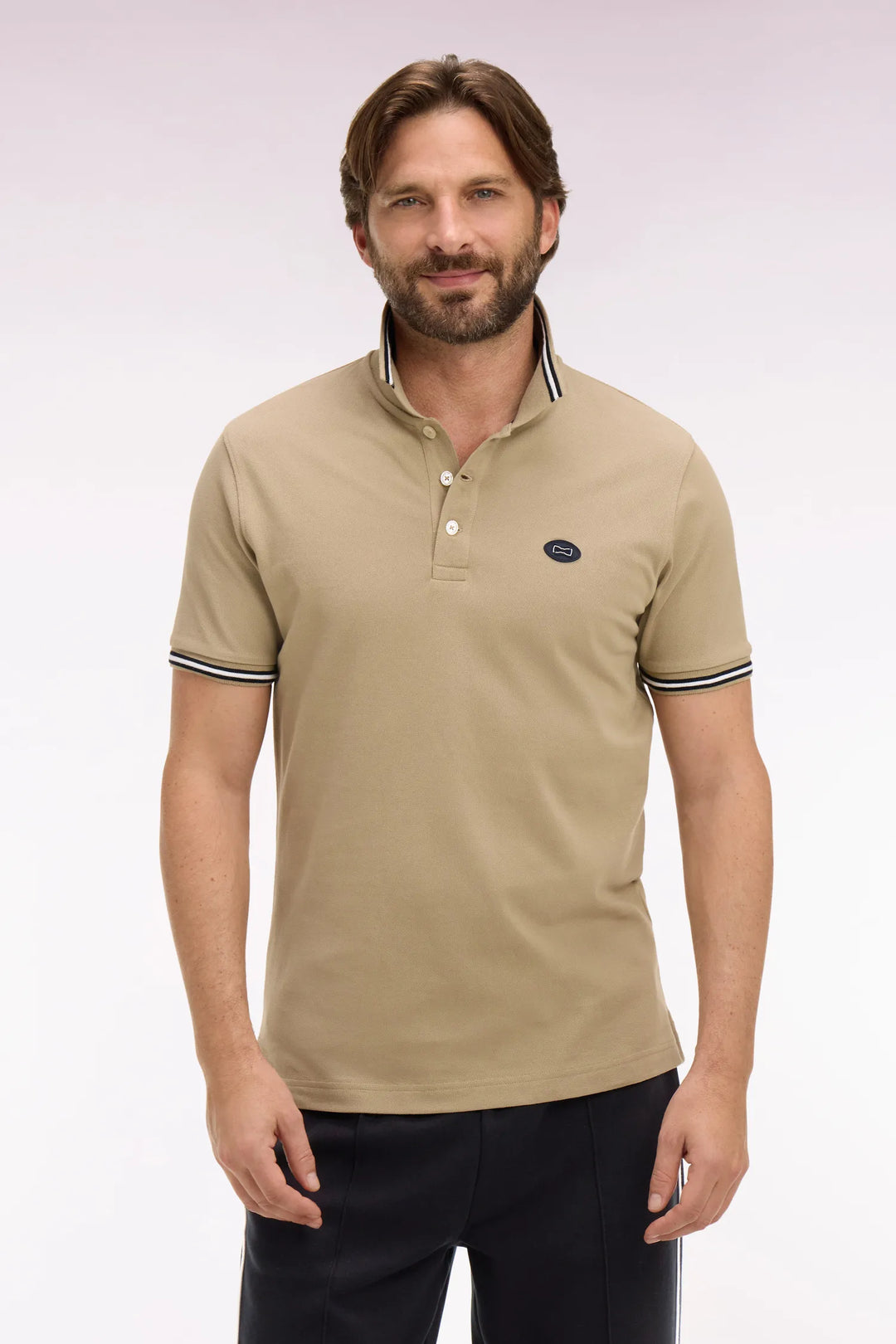 Short-Sleeved Polo Shirt in Beige Cotton