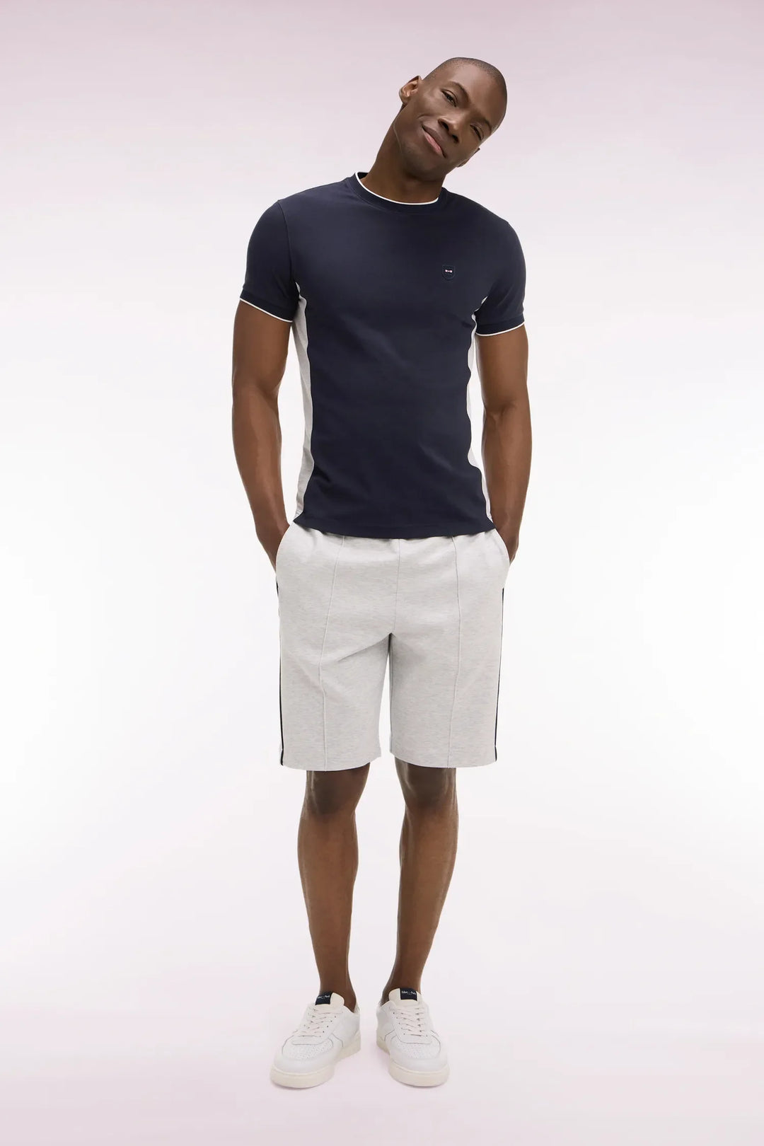 Grey and White Interlock Shorts with Cutouts