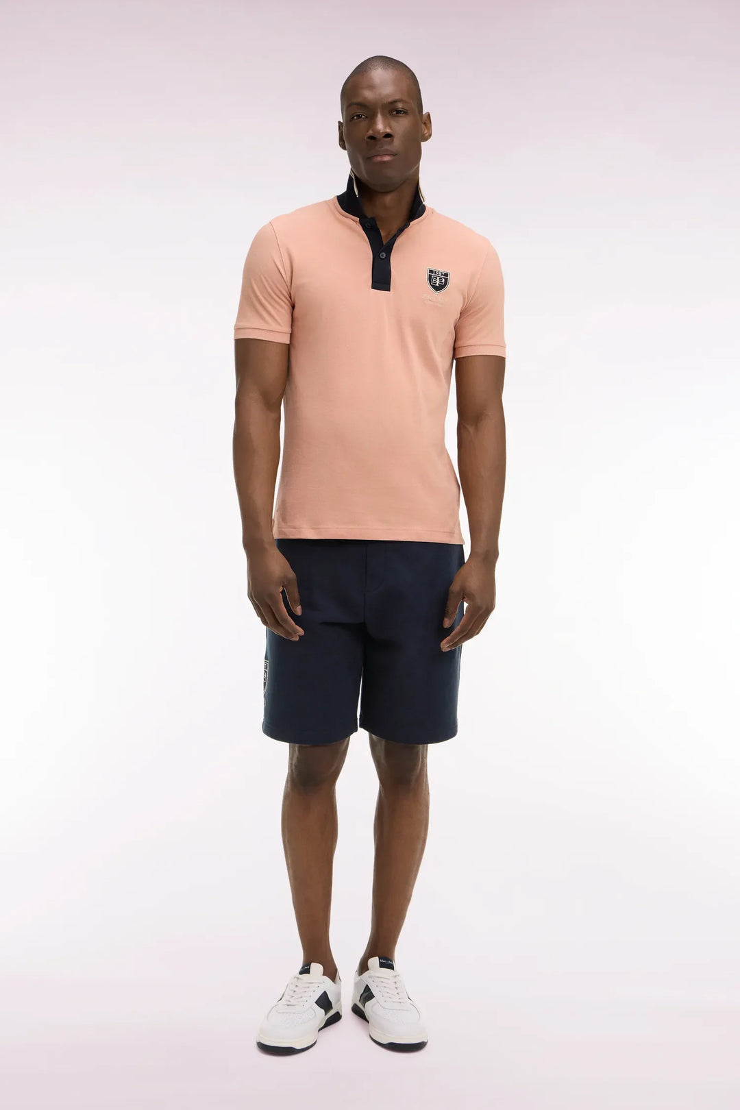 Navy Cotton Fleece Shorts with Embroidered Patch