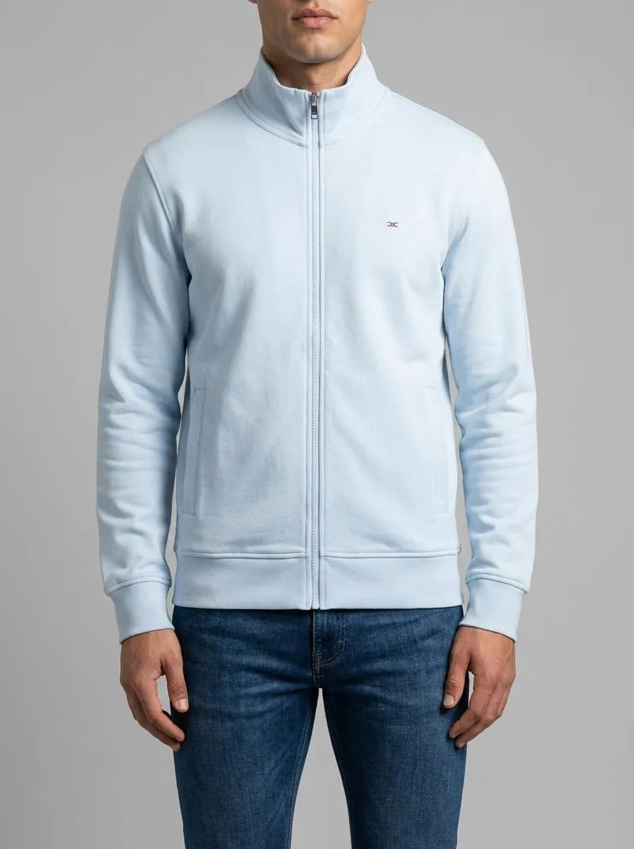 Sky Blue Cotton Fleece Zip-Up Sweatshirt