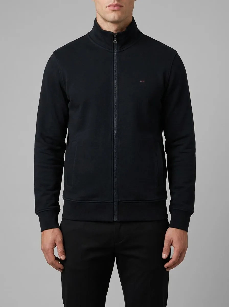 Navy Blue Cotton Fleece Zip-Up Sweatshirt