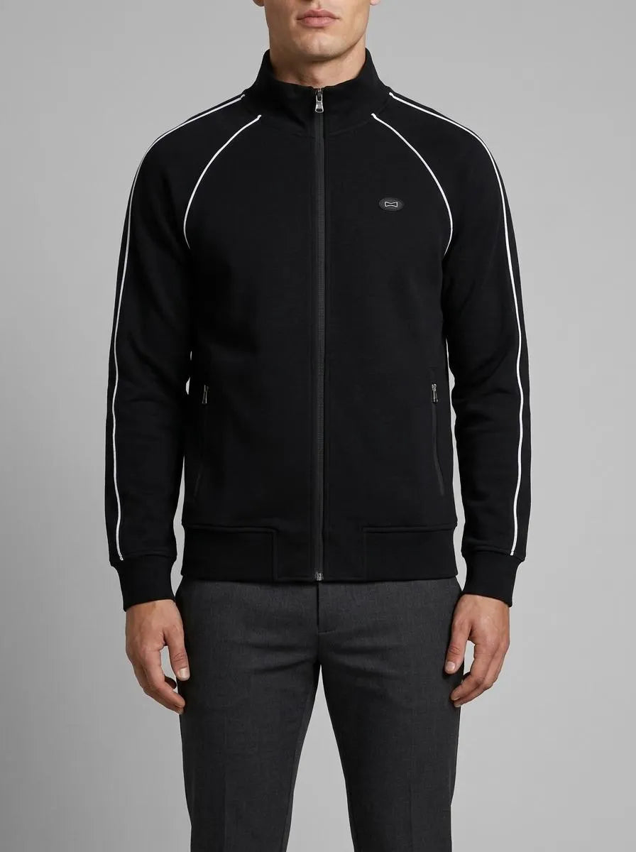 Black Interlock Zip-Up Sweatshirt with Ribbon Cutouts