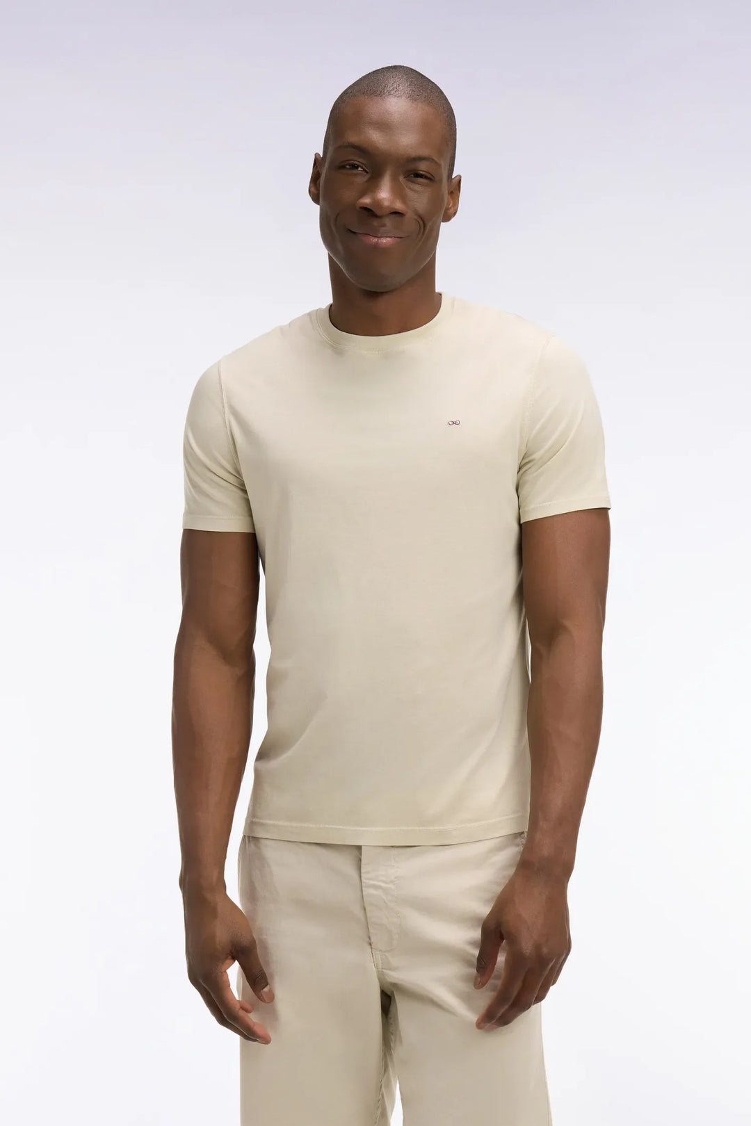 Regular Fit Beige Lyocell and Cotton Short-Sleeved T-Shirt