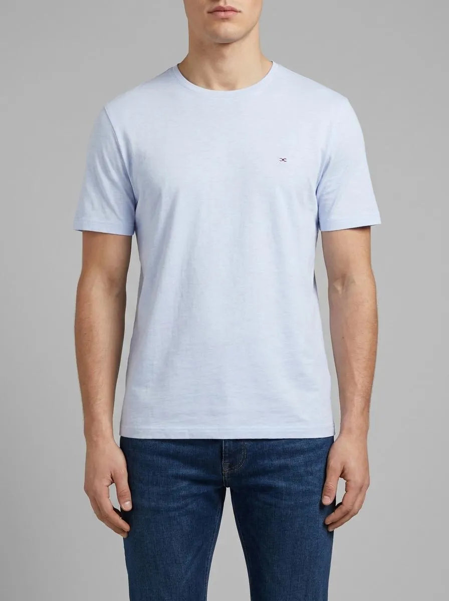Short-Sleeved T-Shirt in Slub Sky Blue Cotton Jersey