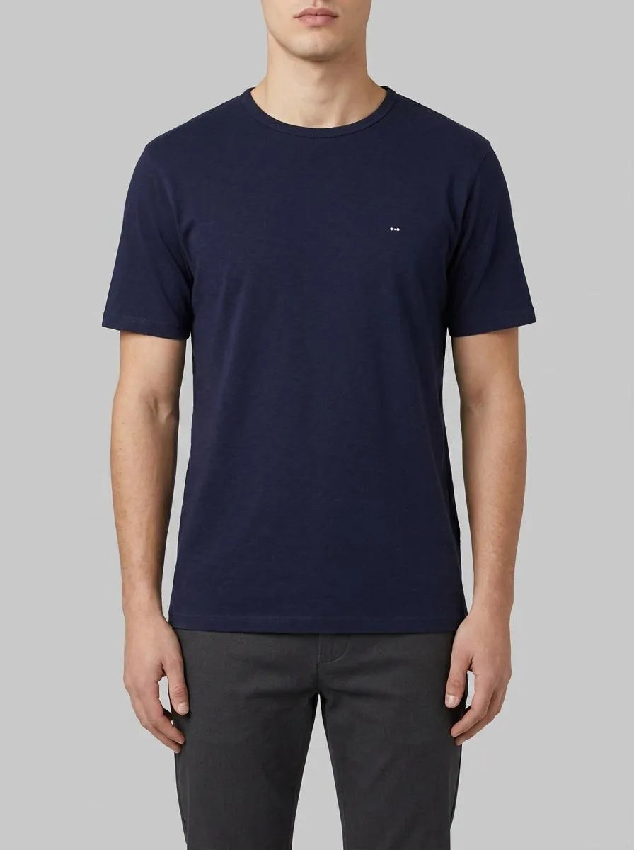Short-Sleeved T-Shirt in Navy Slub Cotton Jersey