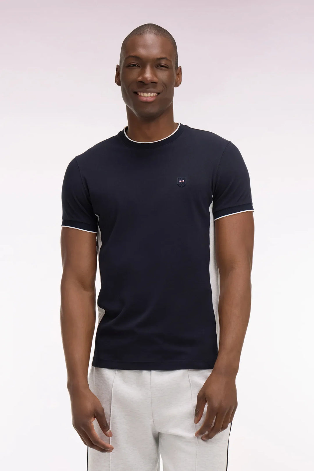 Short-Sleeved Slim Fit Black Stretch Cotton T-Shirt with Cutouts