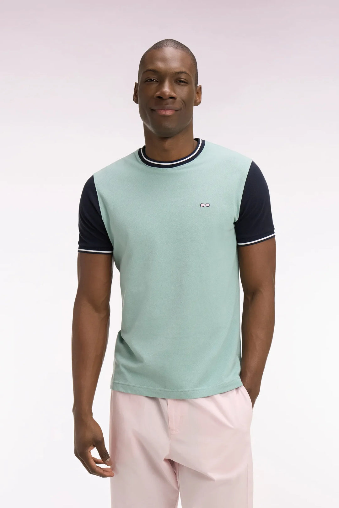 Short-Sleeved Regular Fit Light Green Cotton T-Shirt with Embroidery
