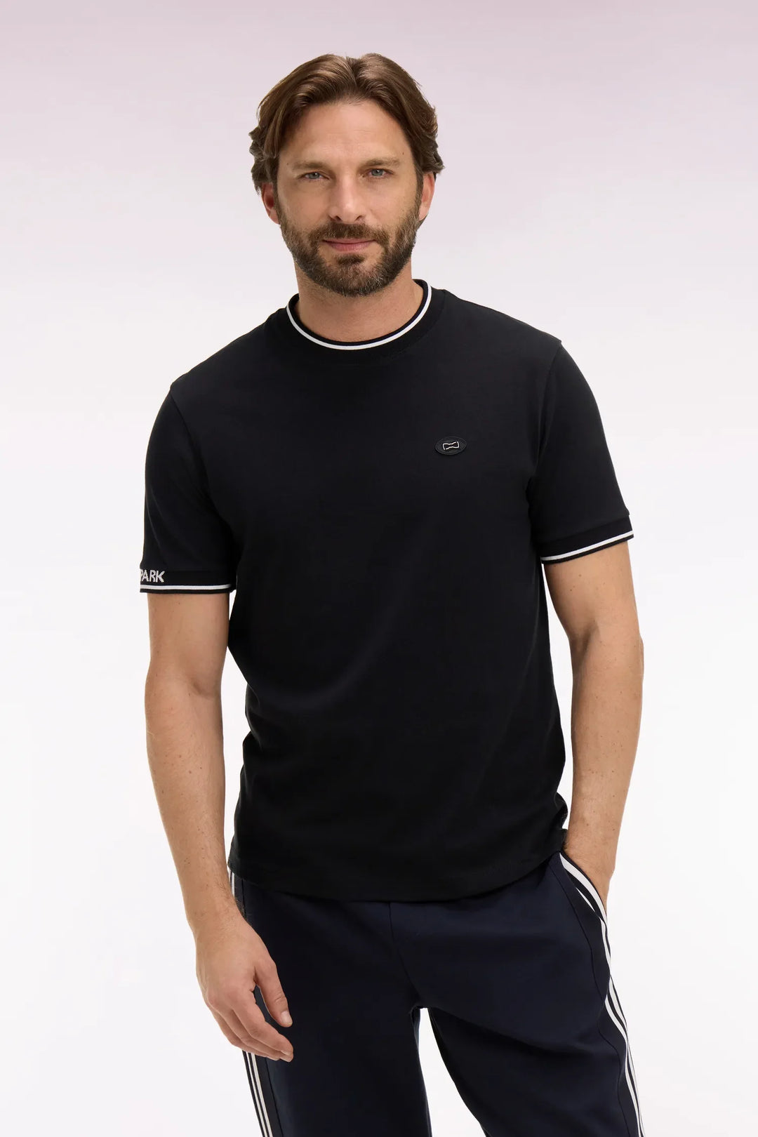 Eden Park Black Jacquard Cotton Short-Sleeved T-Shirt