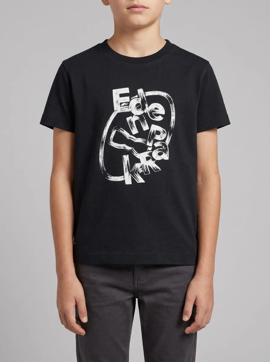 Short-Sleeved Screen-Printed Navy Cotton T-Shirt