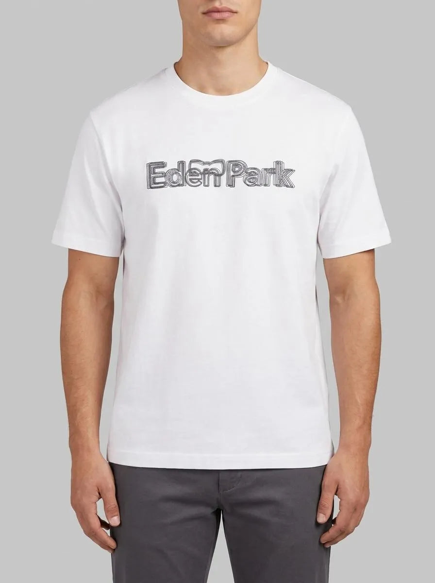 Short-Sleeved White Cotton T-Shirt with Screen Print