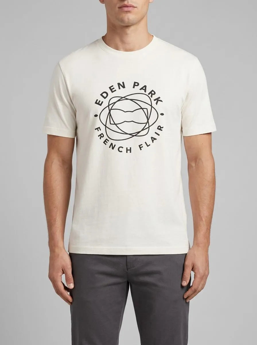 Short-Sleeved T-Shirt in Ecru Cotton with Screen Print