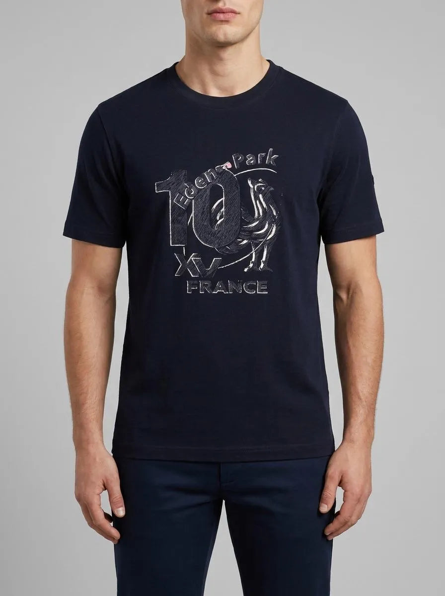 France XV Short-Sleeved T-Shirt in Navy Cotton with Screen Print