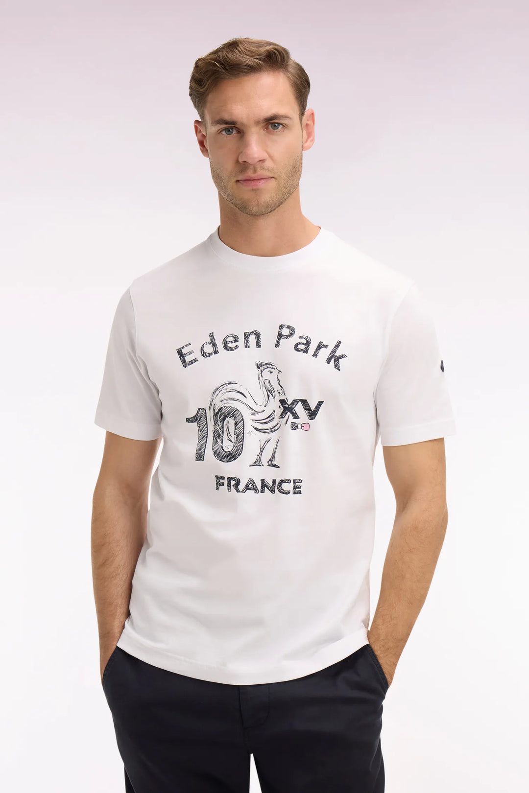 Regular Fit France XV Short-Sleeved T-Shirt in White Cotton with Screen Print