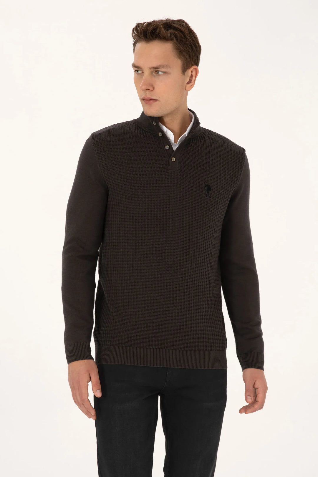 Anthracite Mela Knitted Polo Style Sweater