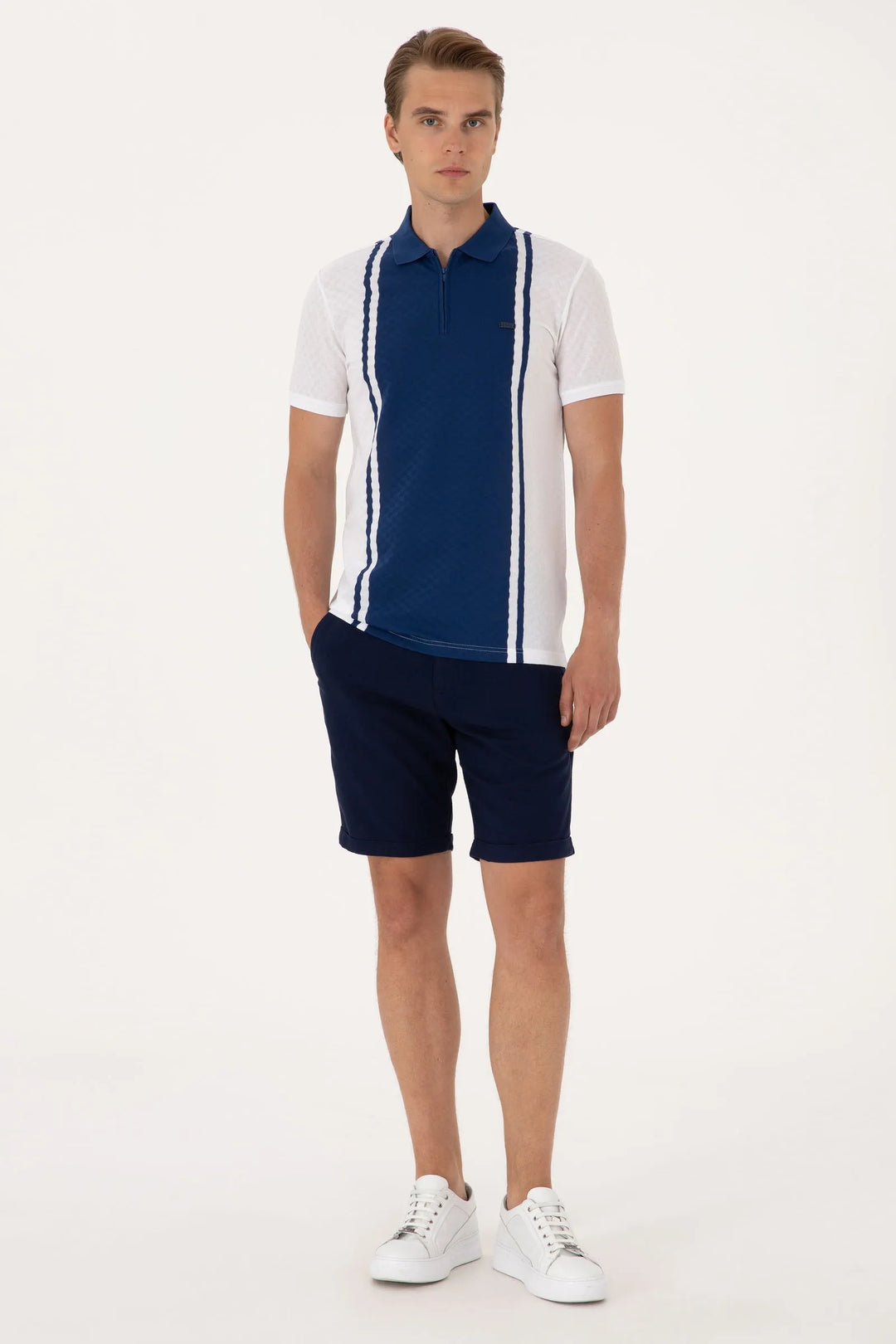 Navy Blue Woven Bermuda Capri