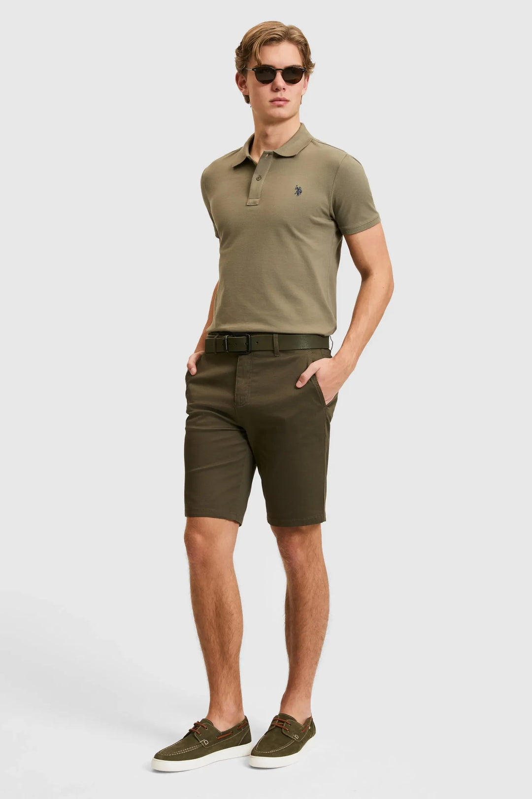 Dark Khaki Woven Bermuda Capri