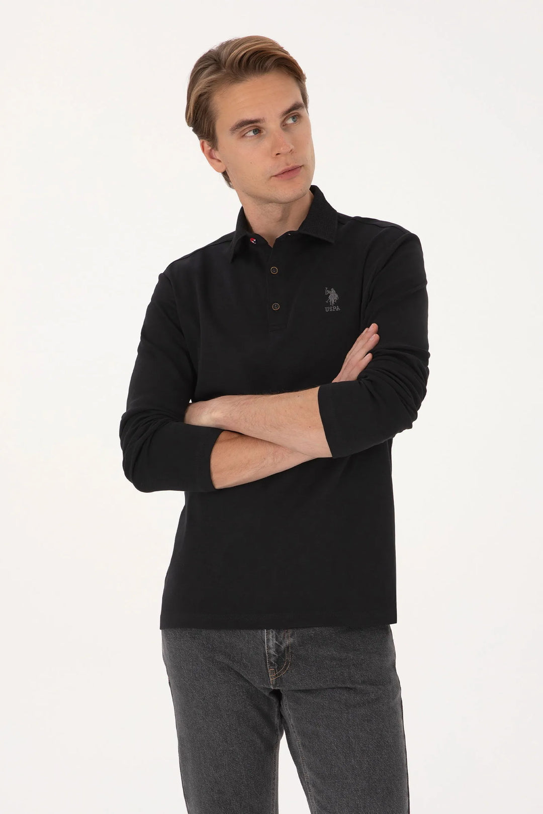 Black Long Sleeve Polo Shirt