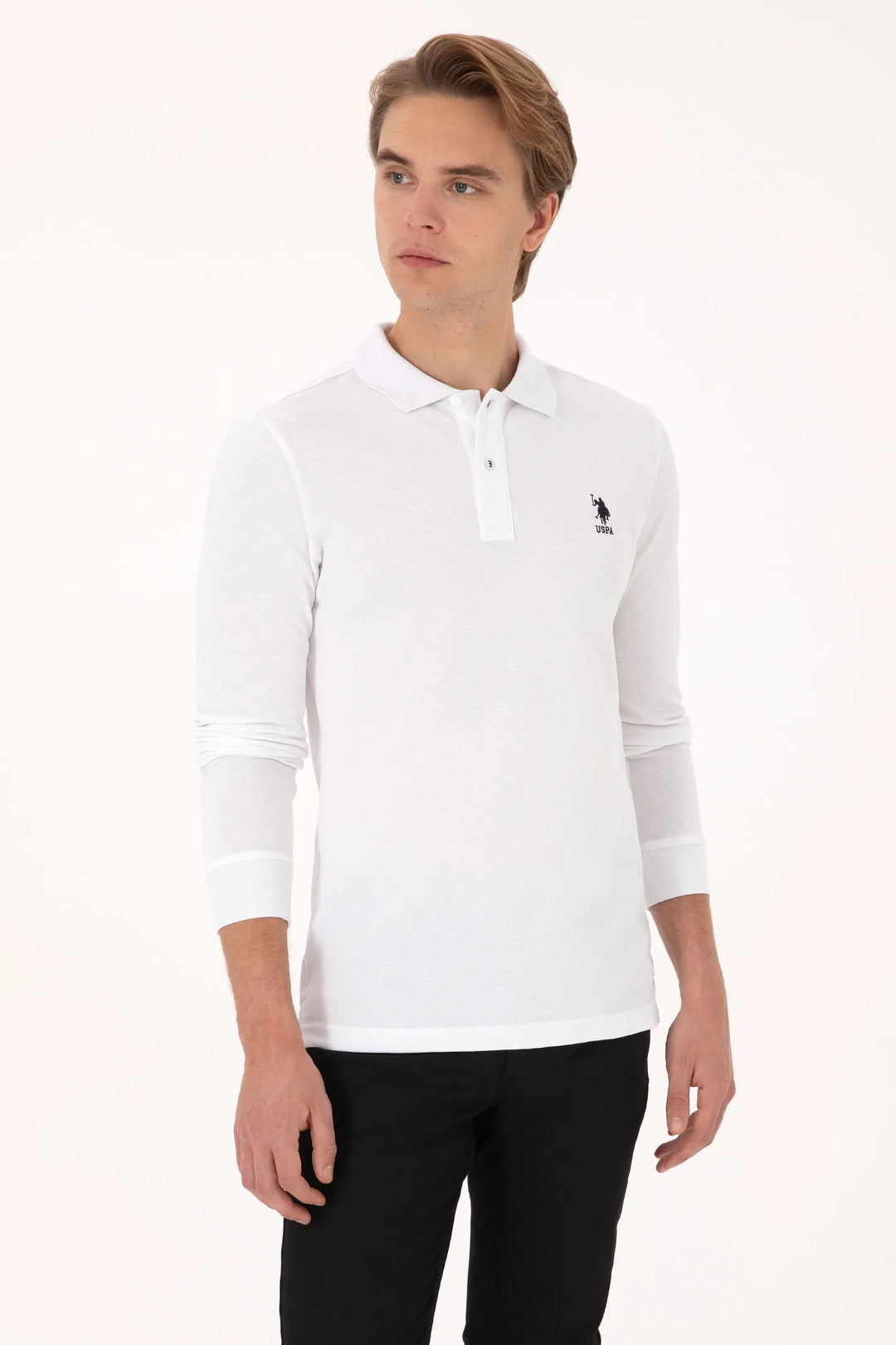 White Long Sleeve Polo Shirt