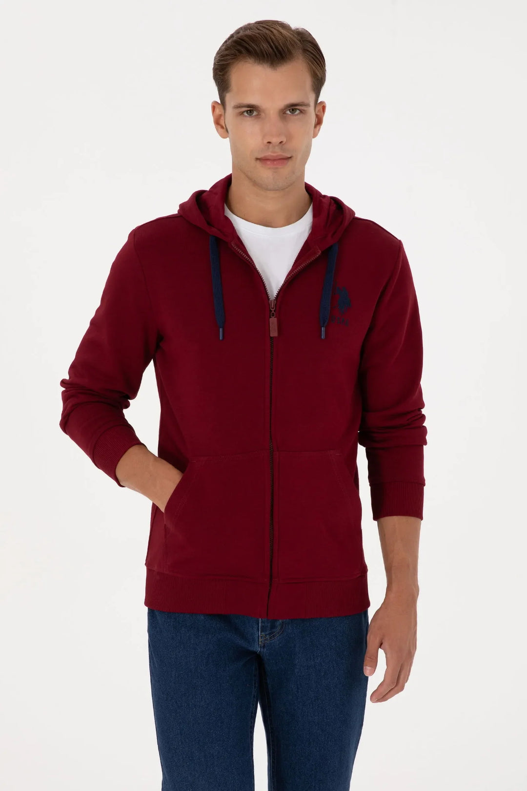 Bordeaux Zip Up Hoodie With Logo